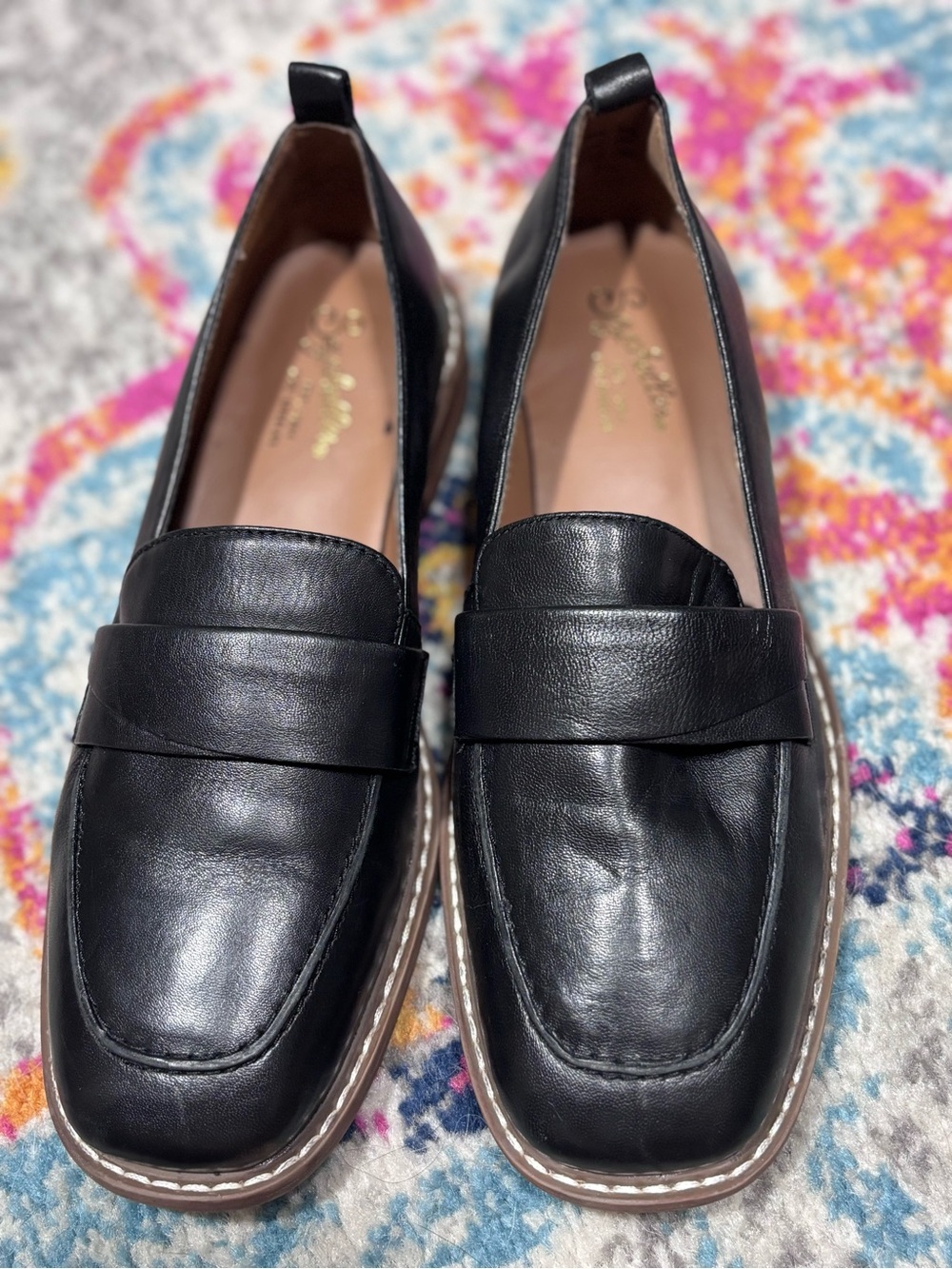 Seychelles Black Leather Penny Loafers